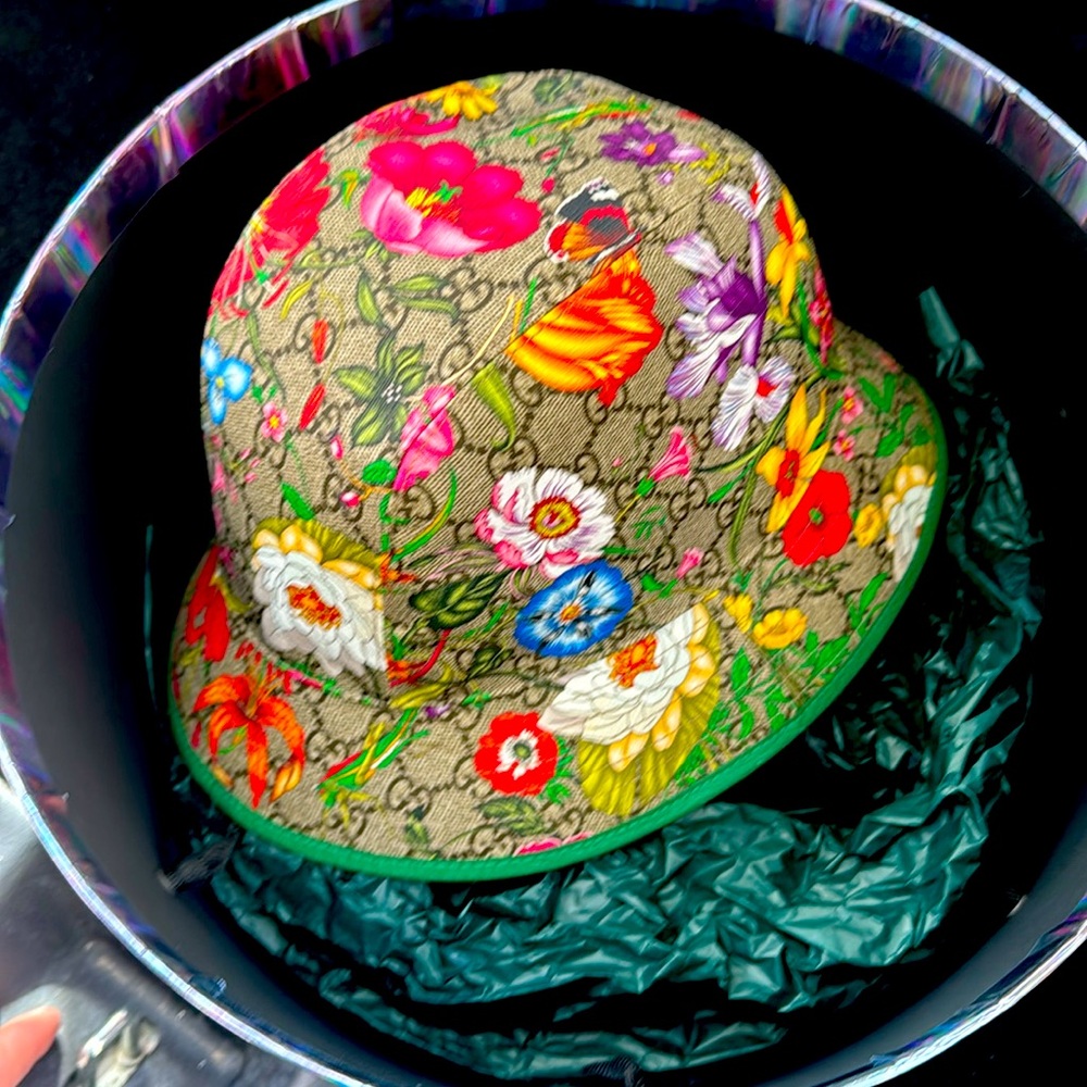 Gucci Floral Monogram Bucket Hat in Green, Red, Yellow, Blue